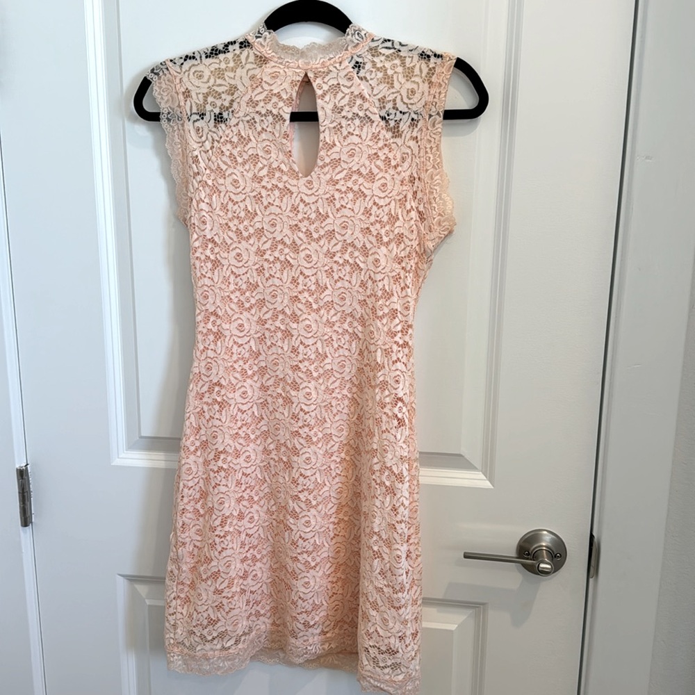 Bebe Light Peach Stretchy Lace Dress
